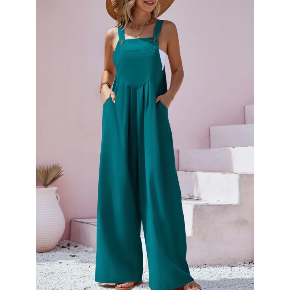 Bohemian Teal Wide Leg Jumpsuit Jumper Overalls Women's‎ Size M Cottagecore